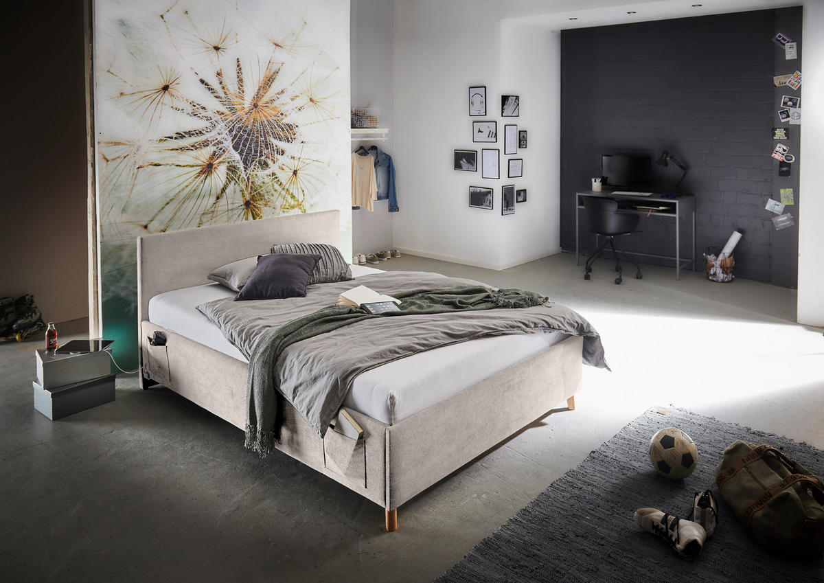 POLSTERBETT 140/200 cm  in Beige  - Eichefarben/Beige, Konventionell, Holz/Textil (140/200cm) - Stylife