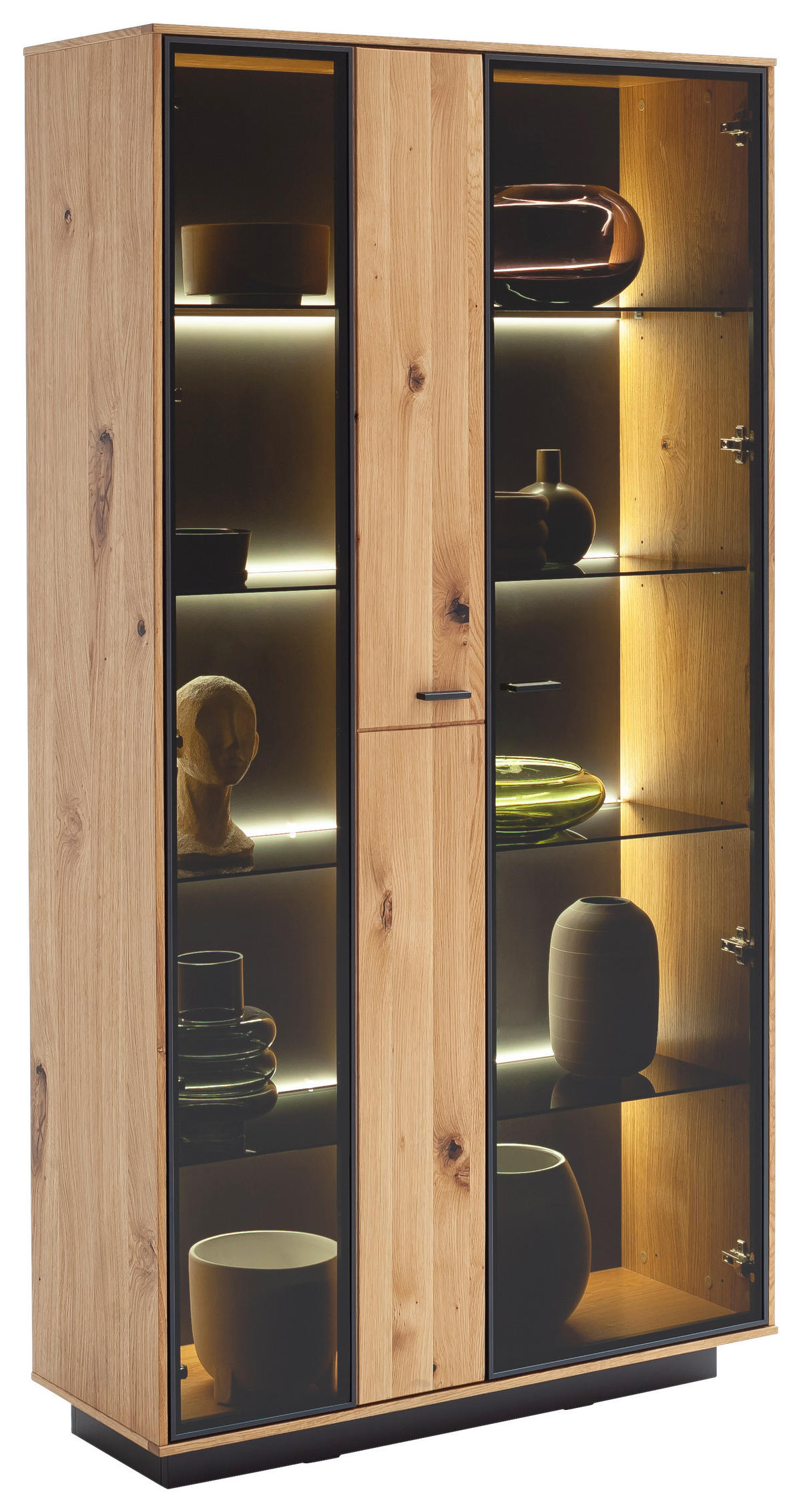 VITRÍNA, trámový dub, antracitová, barvy dubu, 100/190/37 cm - barvy dubu/antracitová, Natur, kov/dřevo (100/190/37cm) - Linea Natura