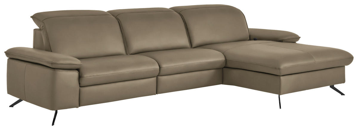 ECKSOFA  Echtleder Schlammfarben  - Schlammfarben/Schwarz, Design, Leder/Metall (307/169cm) - Beldomo Premium