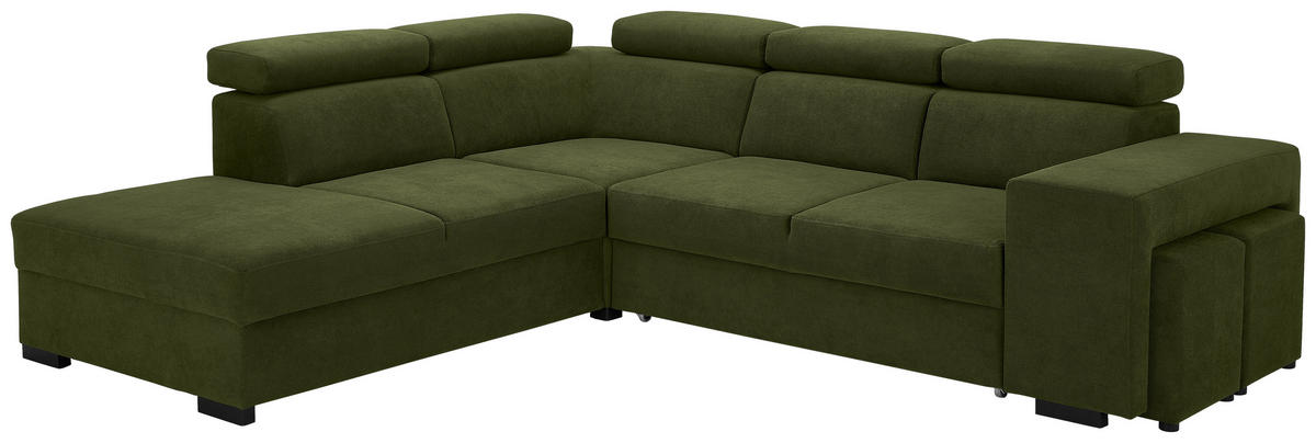 ECKSOFA Dunkelgrün Webstoff  - Dunkelgrün/Schwarz, KONVENTIONELL, Holz/Textil (244/283cm) - Carryhome