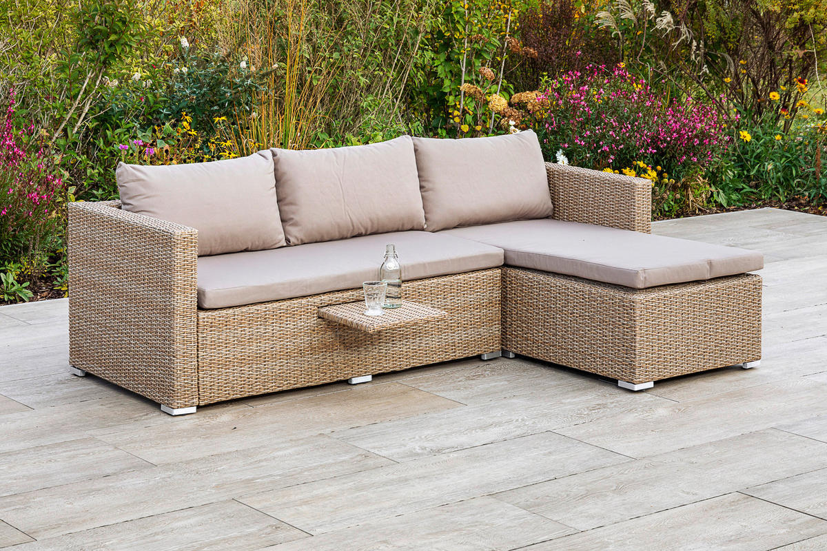 LOUNGEGARNITUR 215/140 cm Stahl  - Naturfarben, MODERN, Kunststoff/Metall (215/140cm) - Gardenson