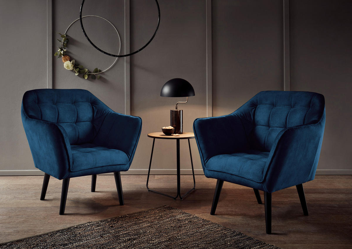 COCKTAILSESSEL Mikrovelours Blau    - Blau/Schwarz, MODERN, Holz/Textil (84/87/70cm) - MID.YOU