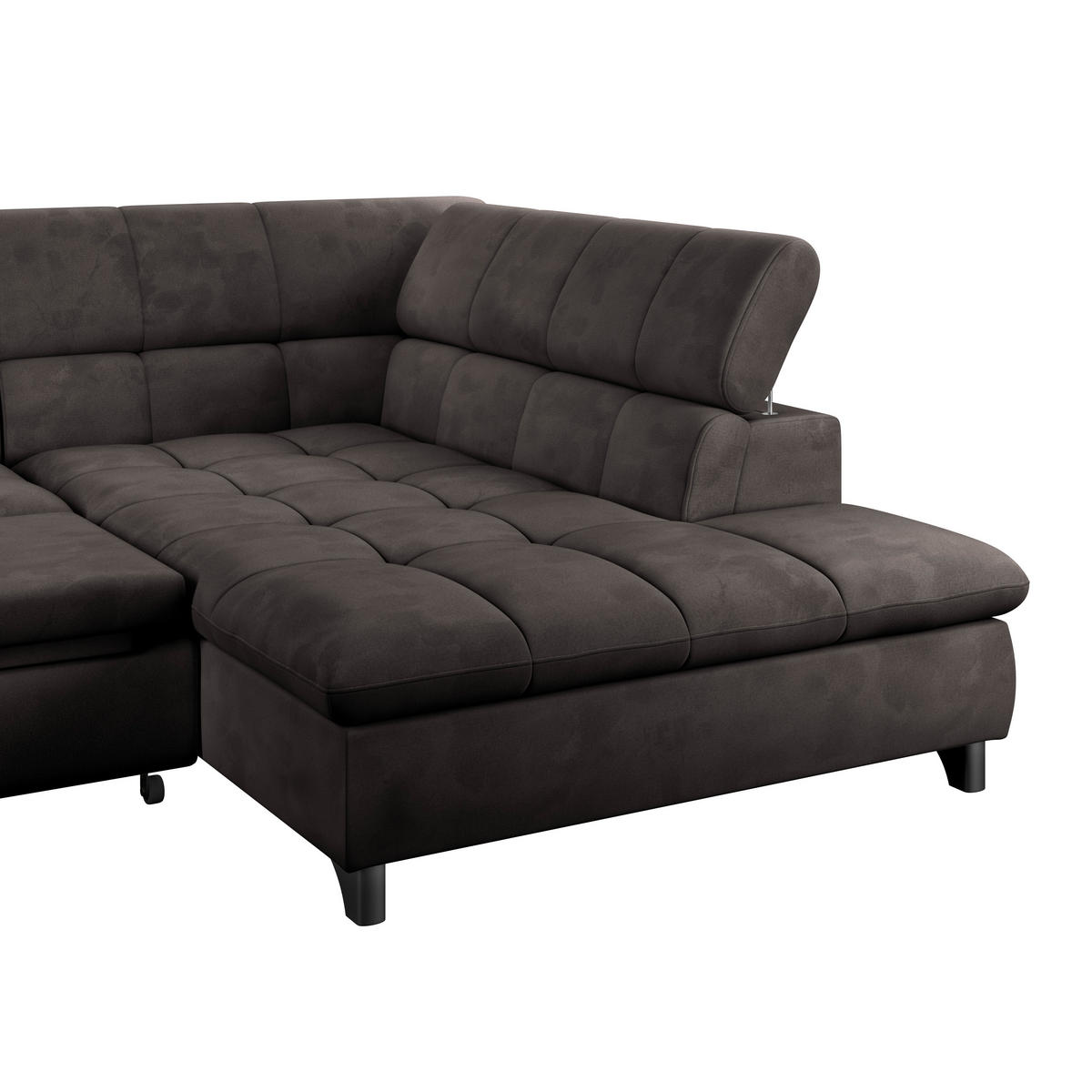 ECKSOFA Graubraun Chenille  - Chromfarben/Graubraun, KONVENTIONELL, Textil/Metall (312/234cm) - Livetastic