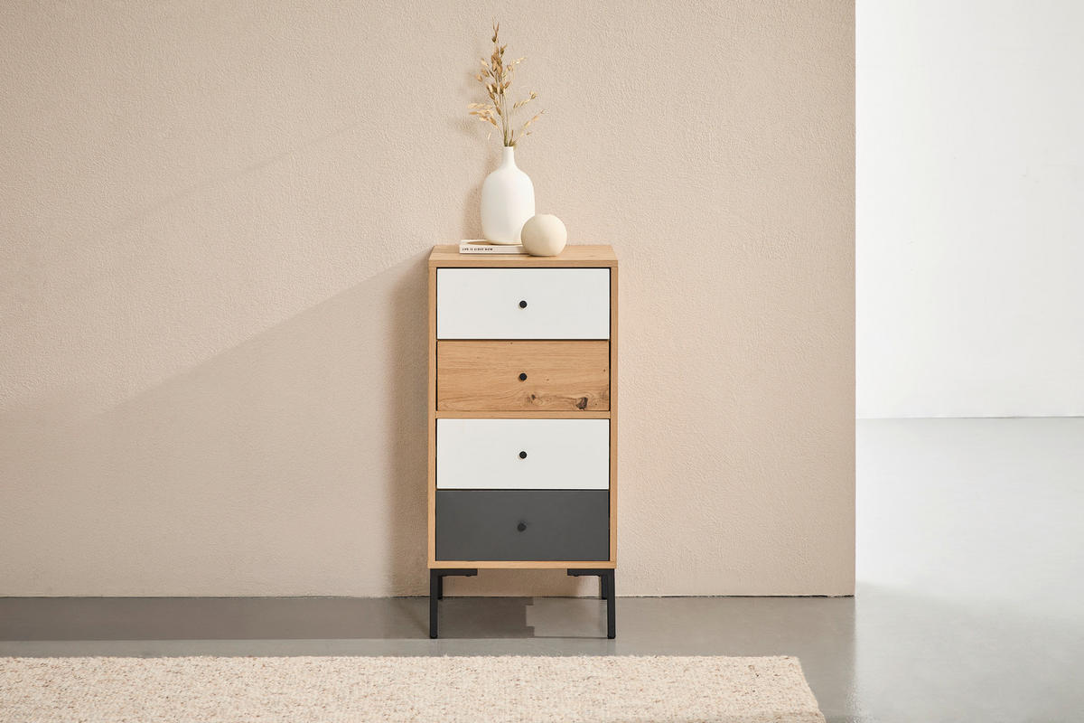 KOMMODE  in 40/80/40 cm  - Eichefarben/Schwarz, Design, Holzwerkstoff/Metall (40/80/40cm) - Carryhome