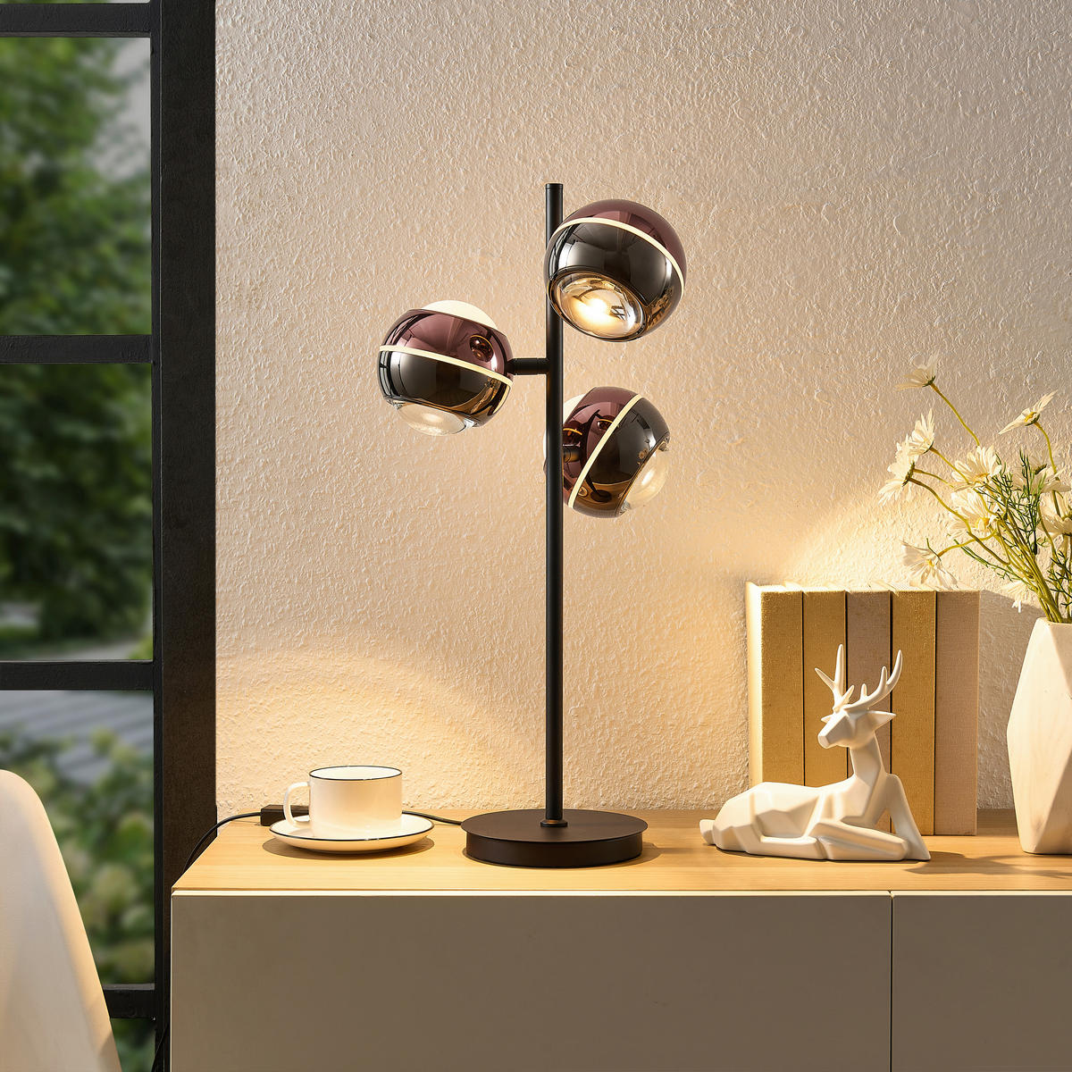LED-TISCHLEUCHTE Easy 28/60 cm  - Schwarz/Kupferfarben, Design, Glas/Kunststoff (28/60cm) - Dieter Knoll