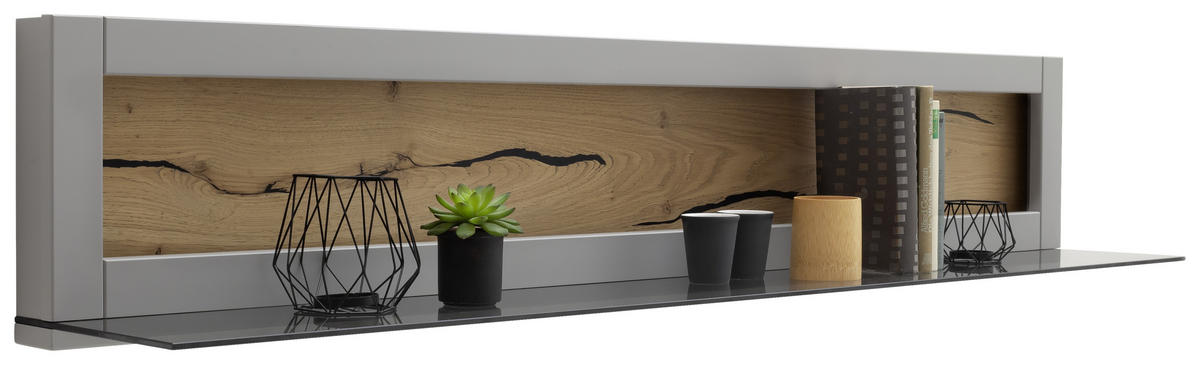 WANDBOARD in 150/28/25 cm Grau, Eichefarben  - Eichefarben/Grau, Design, Glas/Holzwerkstoff (150/28/25cm) - MID.YOU