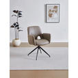 ARMLEHNSTUHL  Sitzfläche 360° drehbar, automatische Rückholfunktion Leinenoptik Echtleder  - Schwarz/Braun, Design, Leder/Textil (60/85/62cm) - Dieter Knoll