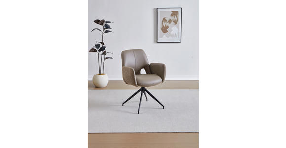 ARMLEHNSTUHL  Sitzfläche 360° drehbar, automatische Rückholfunktion Leinenoptik Echtleder  - Schwarz/Braun, Design, Leder/Textil (60/85/62cm) - Dieter Knoll