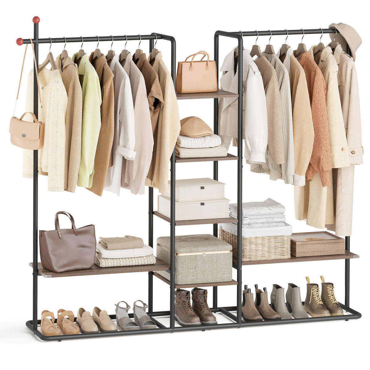 OFFENER KLEIDERSCHRANK 163,6/175,3/33,8 cm,  in Naturfarben, Walnussfarben  - Walnussfarben/Naturfarben, Basics, Holzwerkstoff/Metall (163,6/175,3/33,8cm)