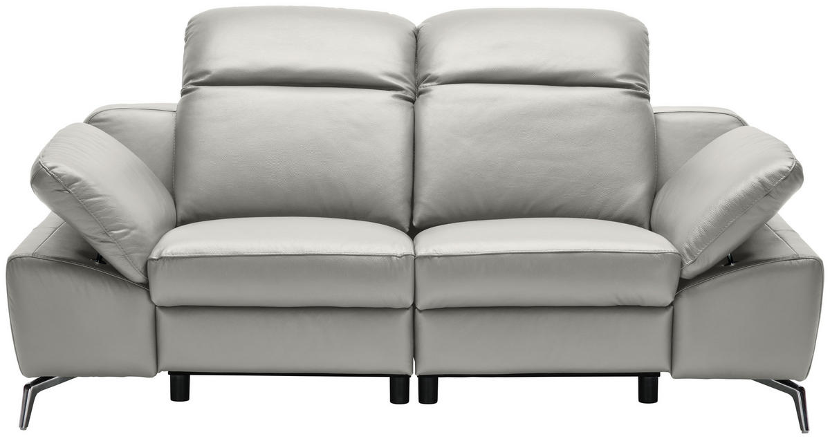 2-SITZER-SOFA Grau Echtleder  - Chromfarben/Schwarz, Design, Leder/Kunststoff (194/83-99/110cm) - Celina Home