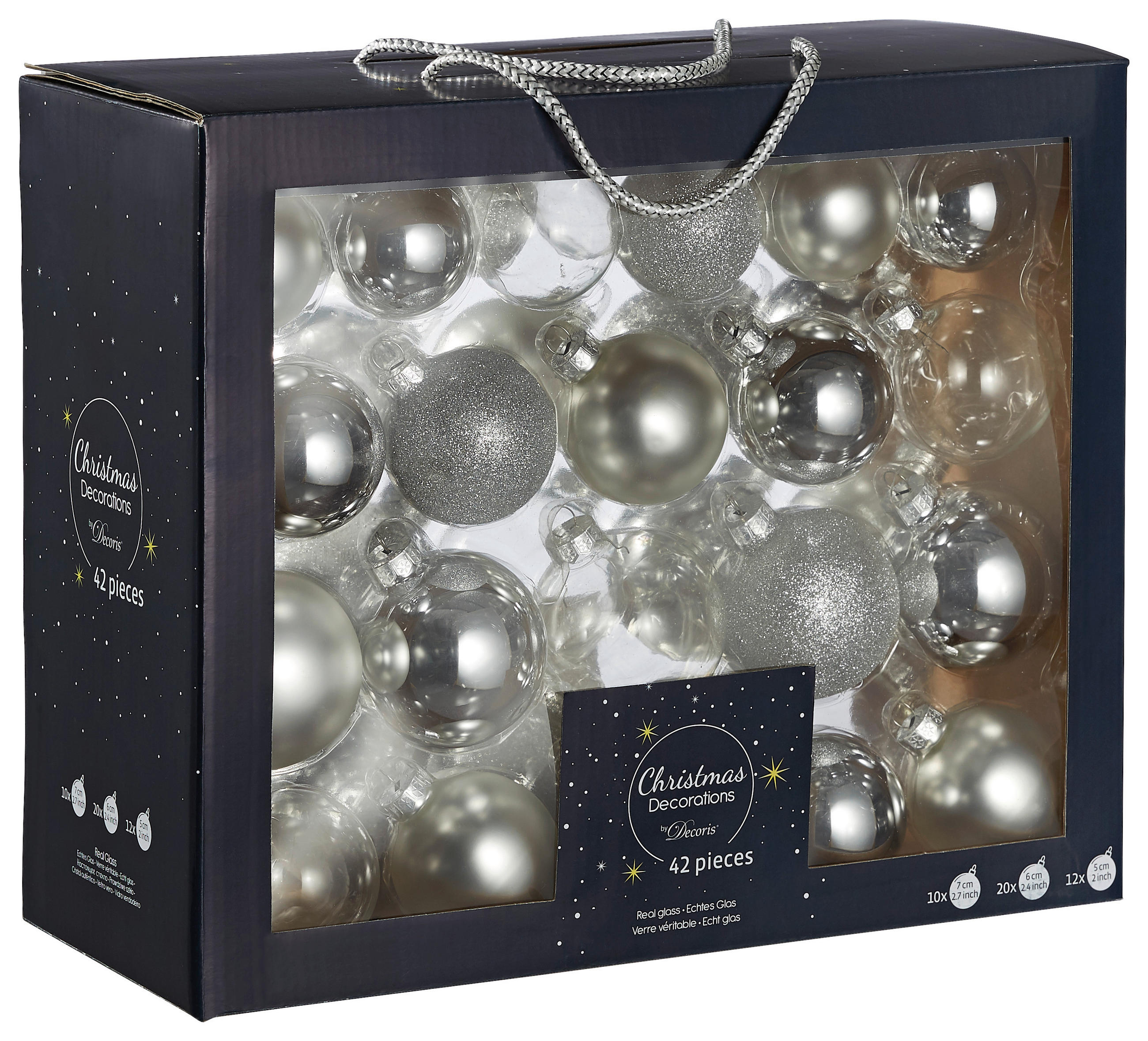 SADA VIANOČNÝCH GULÍ  42-dielne - strieborná, Konventionell, sklo (7,00/7,00/7,00cm)