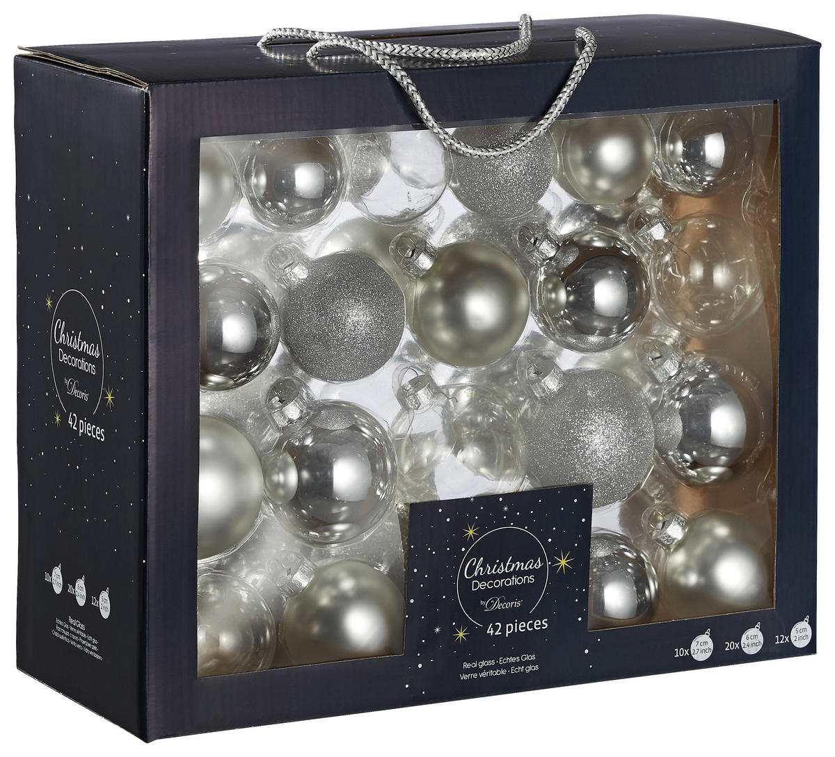 KARÁCSONYFAGÖMBSZETT - ezüstszínű, Konventionell, Üveg (7,00/7,00/7,00cm)