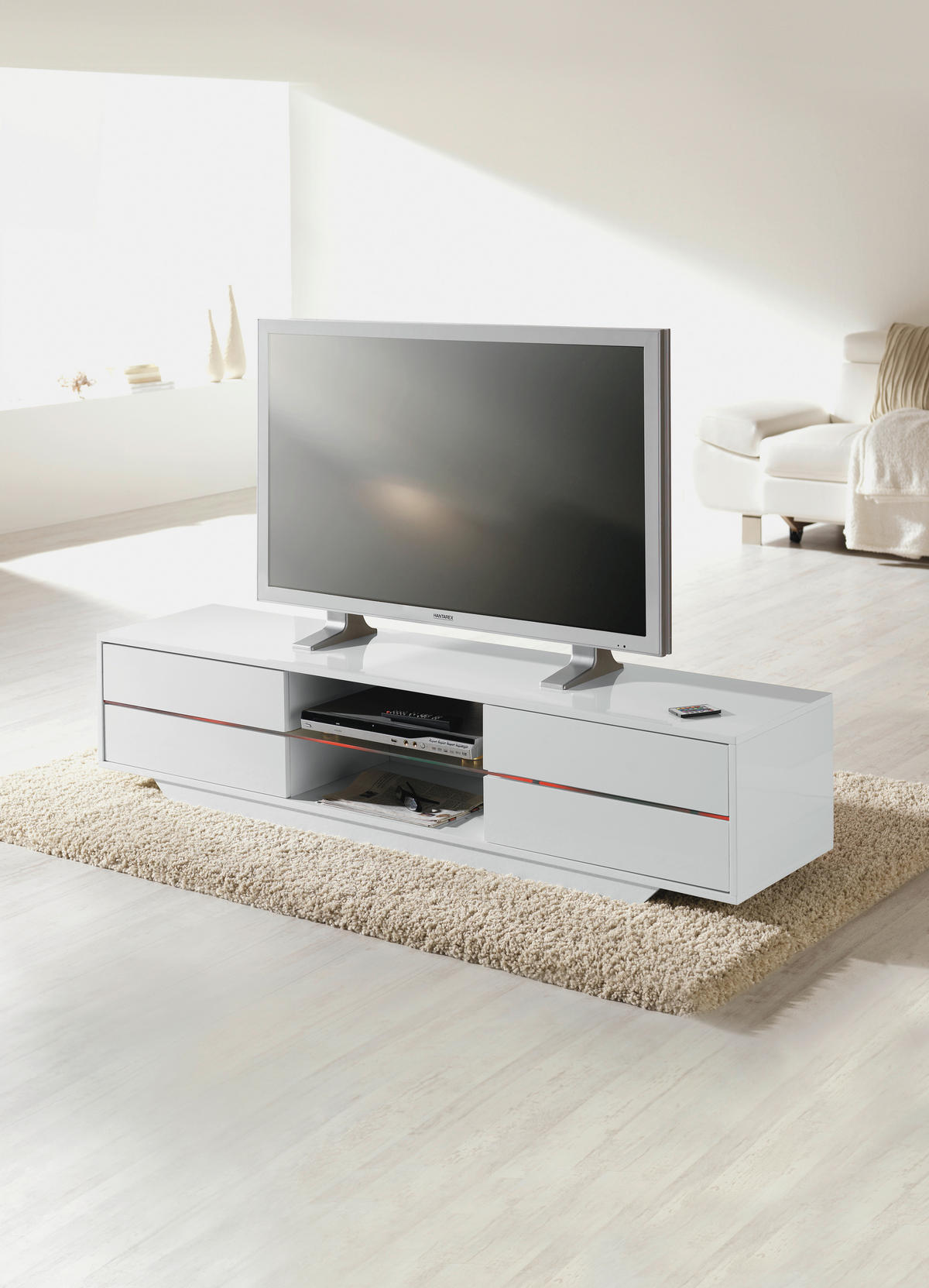 TV-ELEMENT  in 160/36/40 cm  - Weiß Hochglanz, Design, Glas/Holzwerkstoff (160/36/40cm)