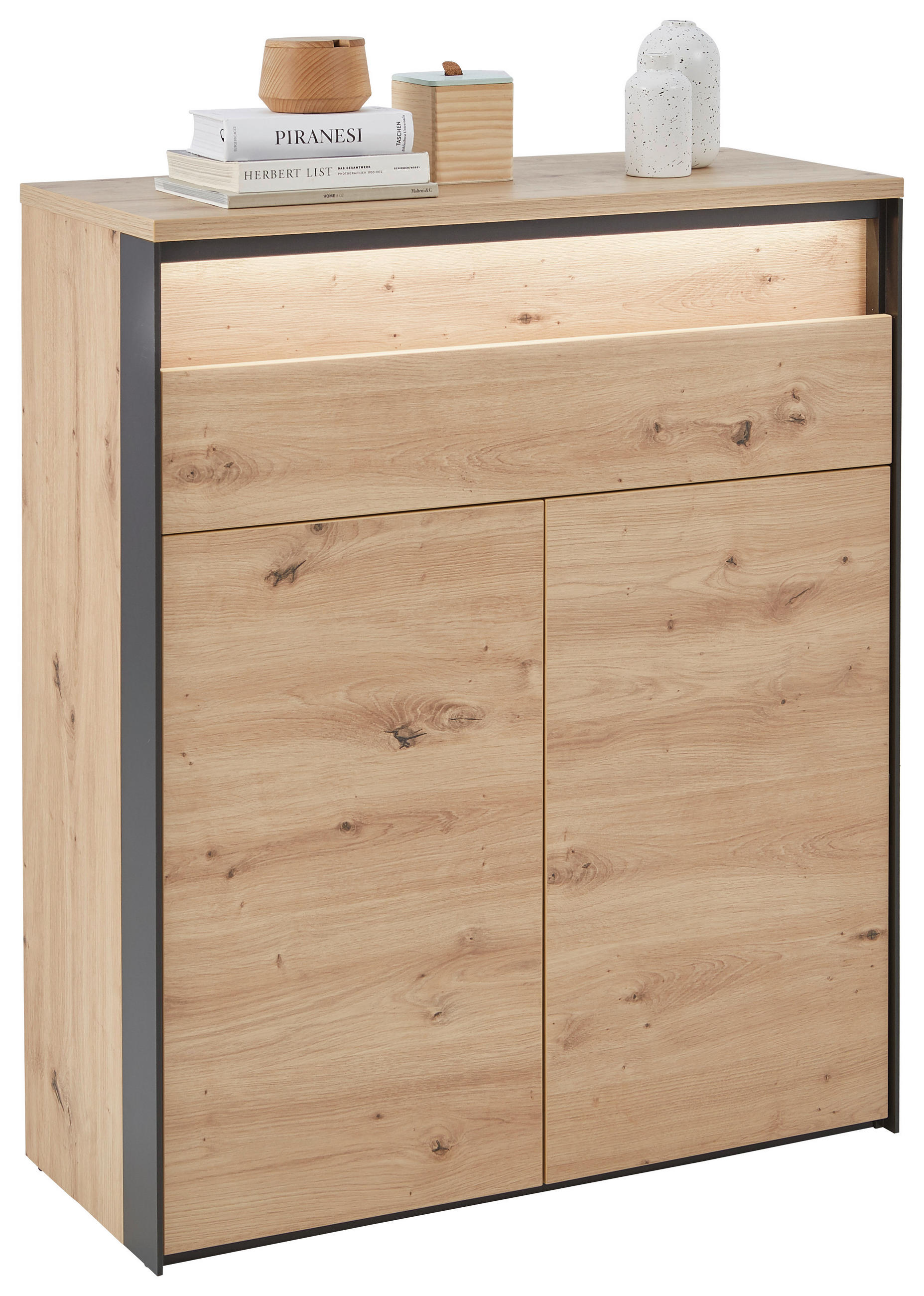 SCHUHSCHRANK Schwarz, Eiche Artisan  - Schwarz/Eiche Artisan, KONVENTIONELL, Holzwerkstoff (87,7/105,6/37,8cm) - Voleo
