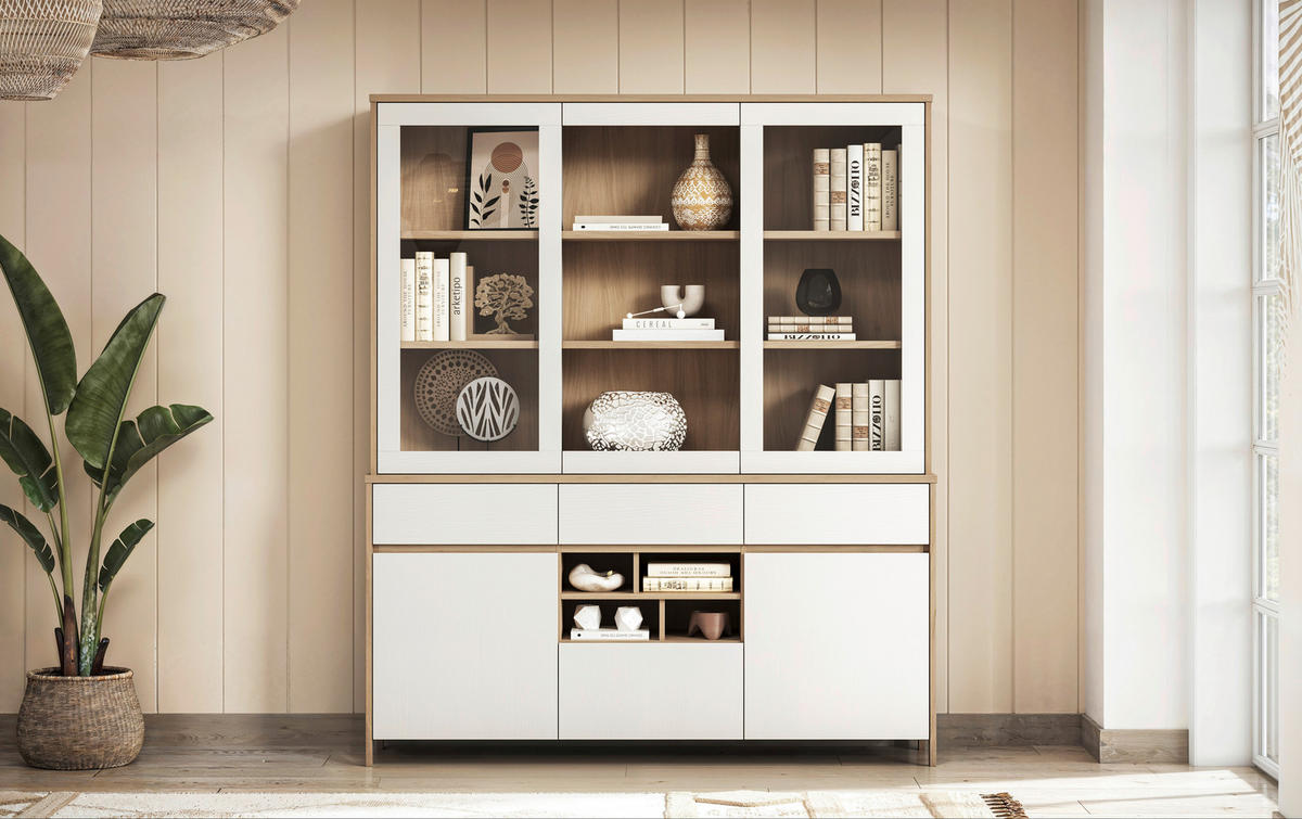 BUFFET 164/195/39 cm  in Weiß  - Eichefarben/Weiß, Design, Holzwerkstoff (164/195/39cm) - MID.YOU