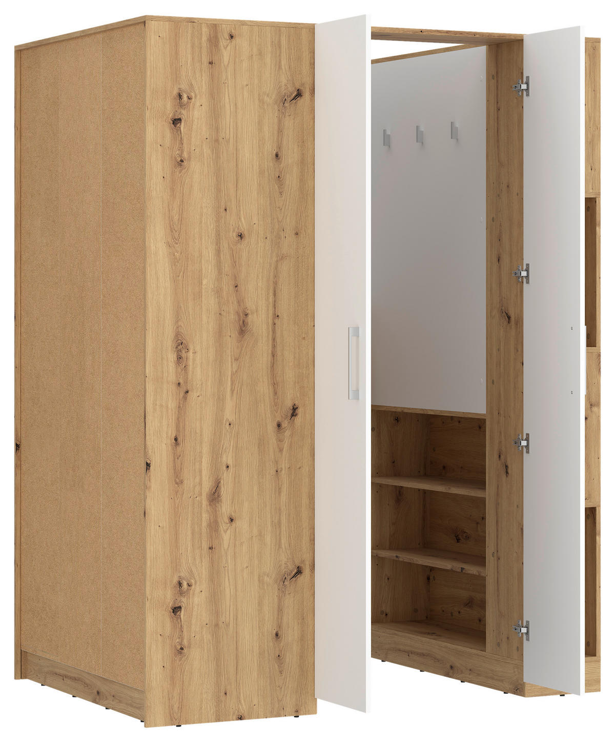 ECKSCHRANK 150/205/120 cm Weiß, Eiche Artisan  - Alufarben/Weiß, MODERN, Holzwerkstoff (150/205/120cm) - Ondega