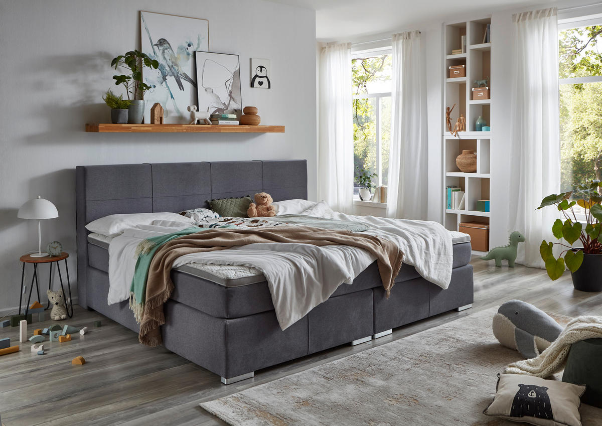 BOXSPRINGBETT 240/200 cm  in Grau  - Chromfarben/Grau, KONVENTIONELL, Holz/Kunststoff (240/200cm) - Carryhome
