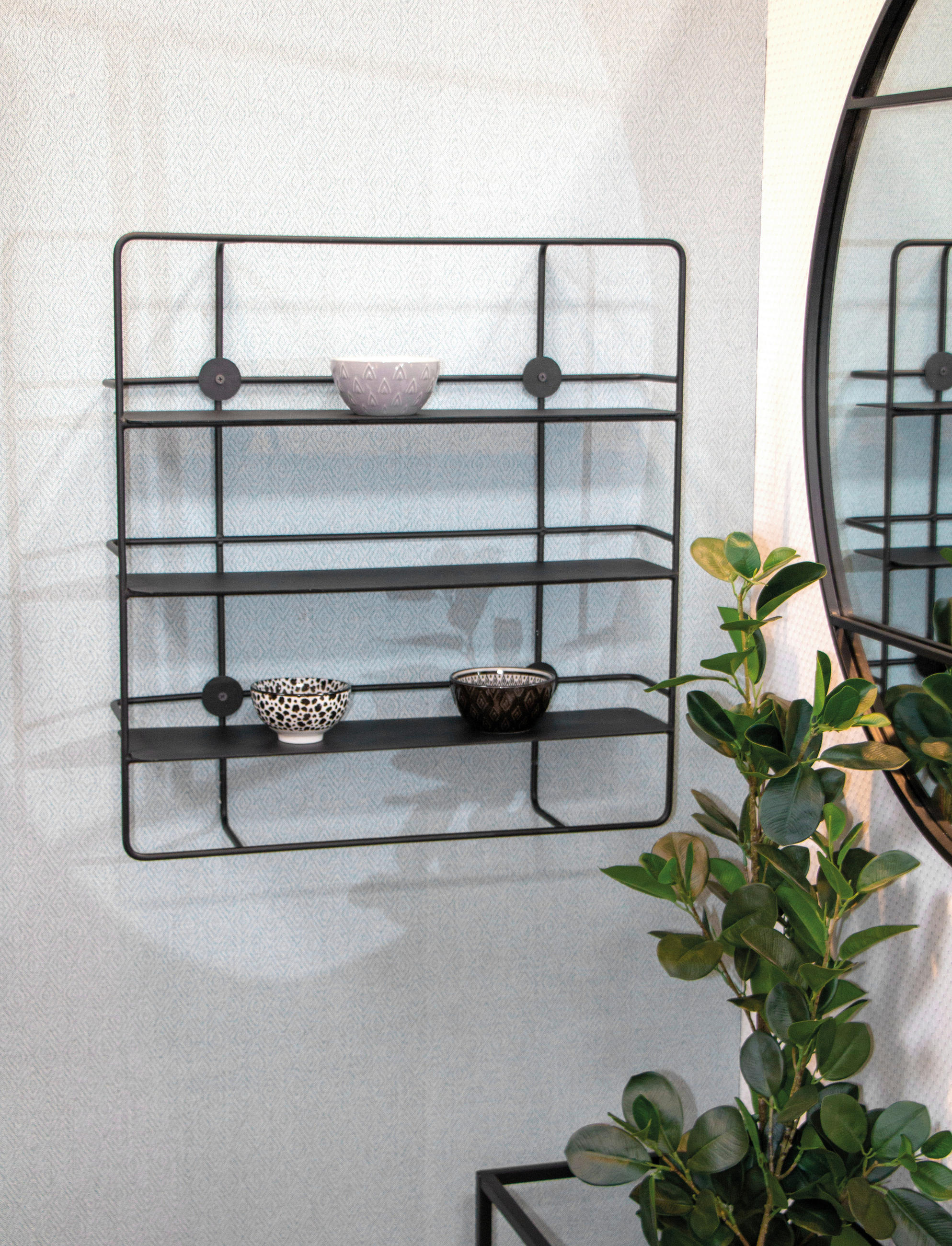 NÁSTĚNNÝ REGÁL, 53/56/14 cm - černá, Design, kov (53/56/14cm)