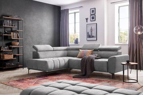 ECKSOFA Grau Velours  - Schwarz/Grau, Design, Textil/Metall (191/261cm) - Stylife