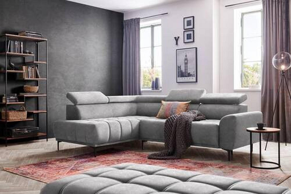 ECKSOFA in Velours Grau  - Schwarz/Grau, Design, Textil/Metall (191/261cm) - Stylife