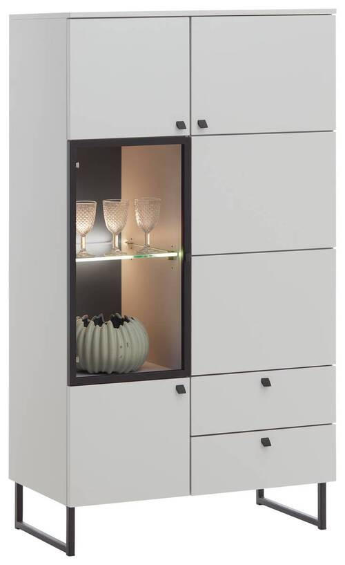 VITRINE in Schwarz, Grauweiß  - Grauweiß/Schwarz, LIFESTYLE, Glas/Holzwerkstoff (86/158/42cm) - Valdera