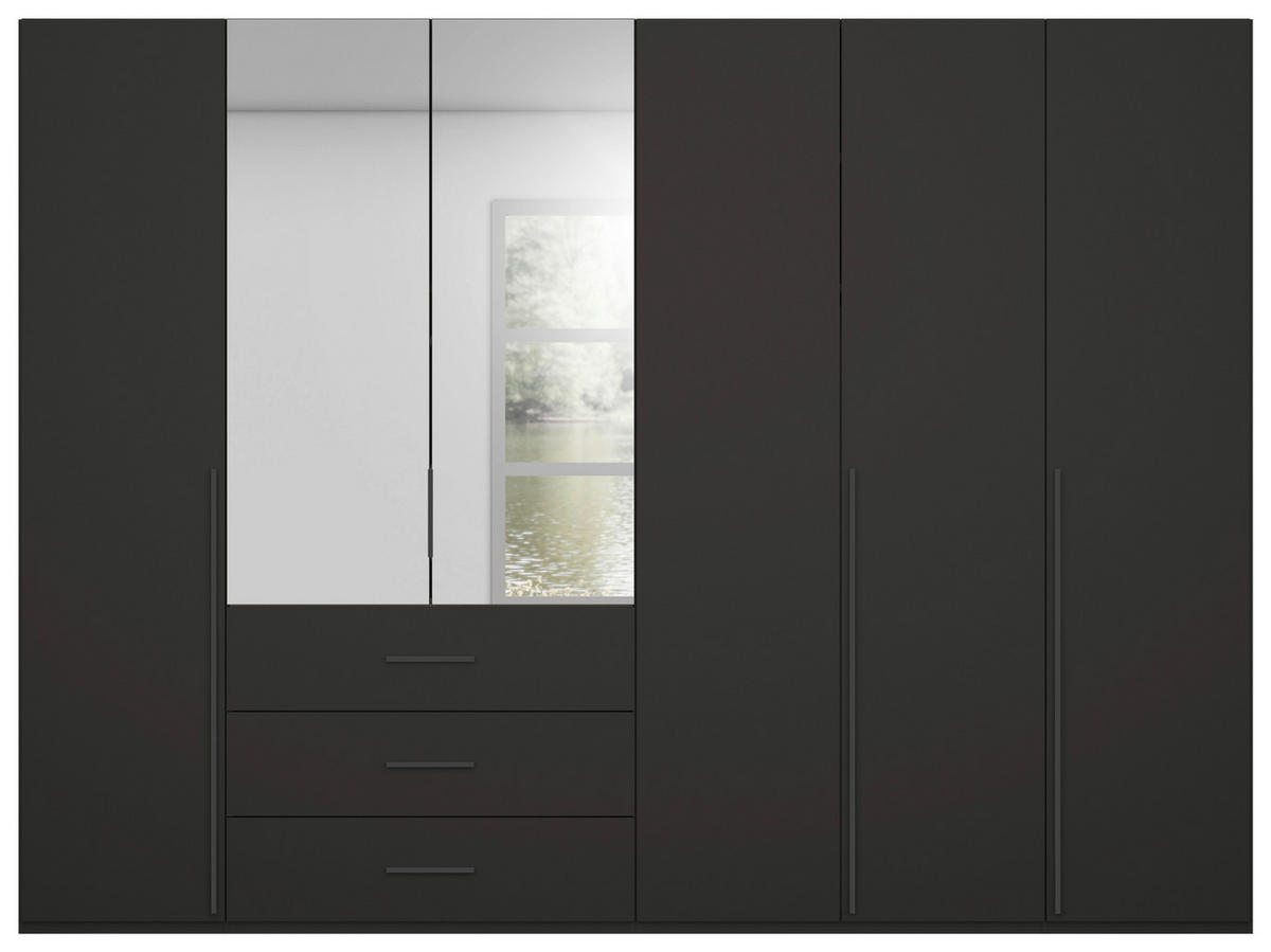 DREHTÜRENSCHRANK 301/223/60 cm,  in Schwarz, 6-türig  - Graphitfarben/Schwarz, Design, Glas/Holzwerkstoff (301/223/60cm) - home24