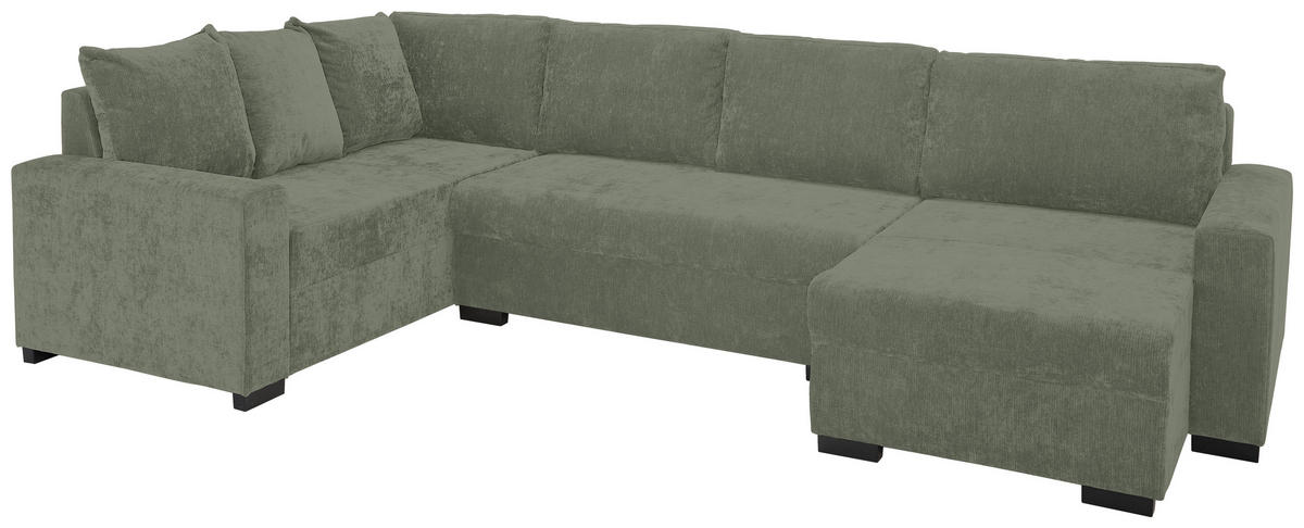 WOHNLANDSCHAFT Mintgrün Chenille  - Schwarz/Mintgrün, KONVENTIONELL, Kunststoff/Textil (183/311/140cm) - Ti'me