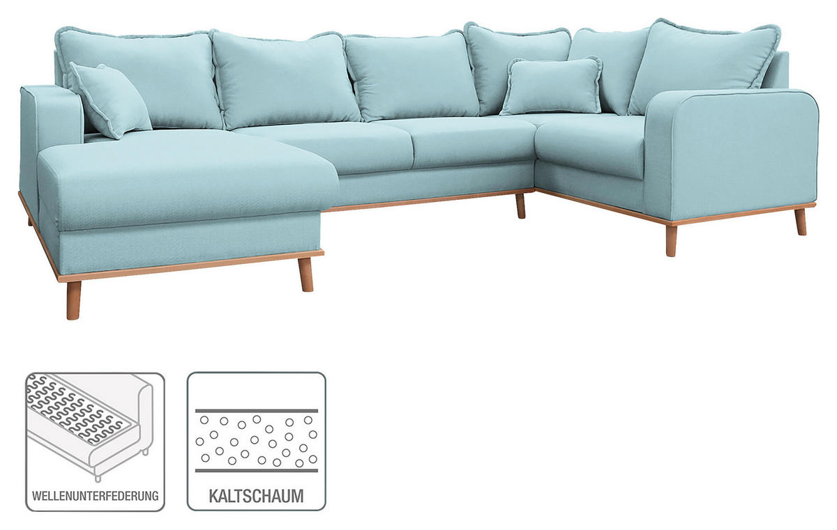 WOHNLANDSCHAFT Hellblau  - Wengefarben/Hellblau, Design, Holz/Textil (170/296/167cm) - Livetastic