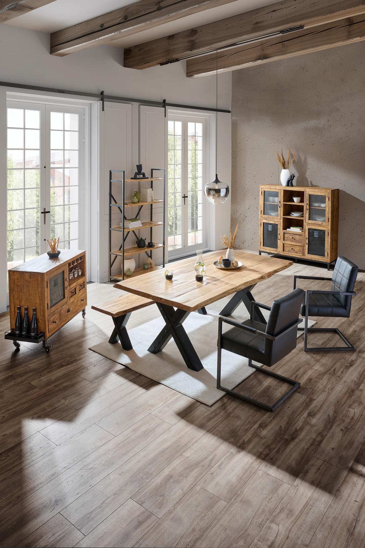 ESSTISCH in Holz, Metall 200/100/76 cm   - Schwarz/Akaziefarben, Design, Holz/Metall (200/100/76cm) - Ambia Home