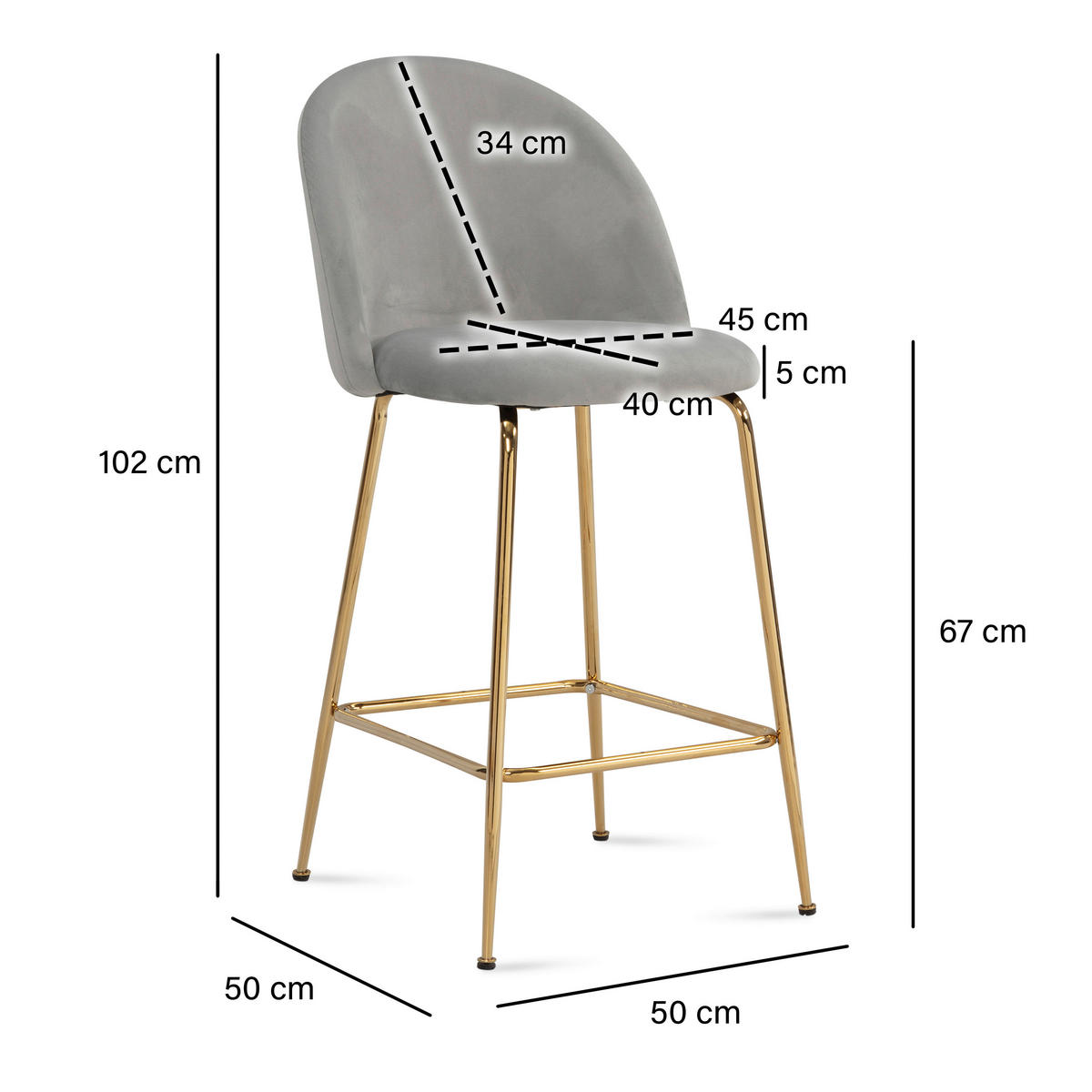 BARSKA STOLICA  siva  tekstil      - siva/zlatne boje, Design, tekstil/metal (50/102/50cm) - MID.YOU