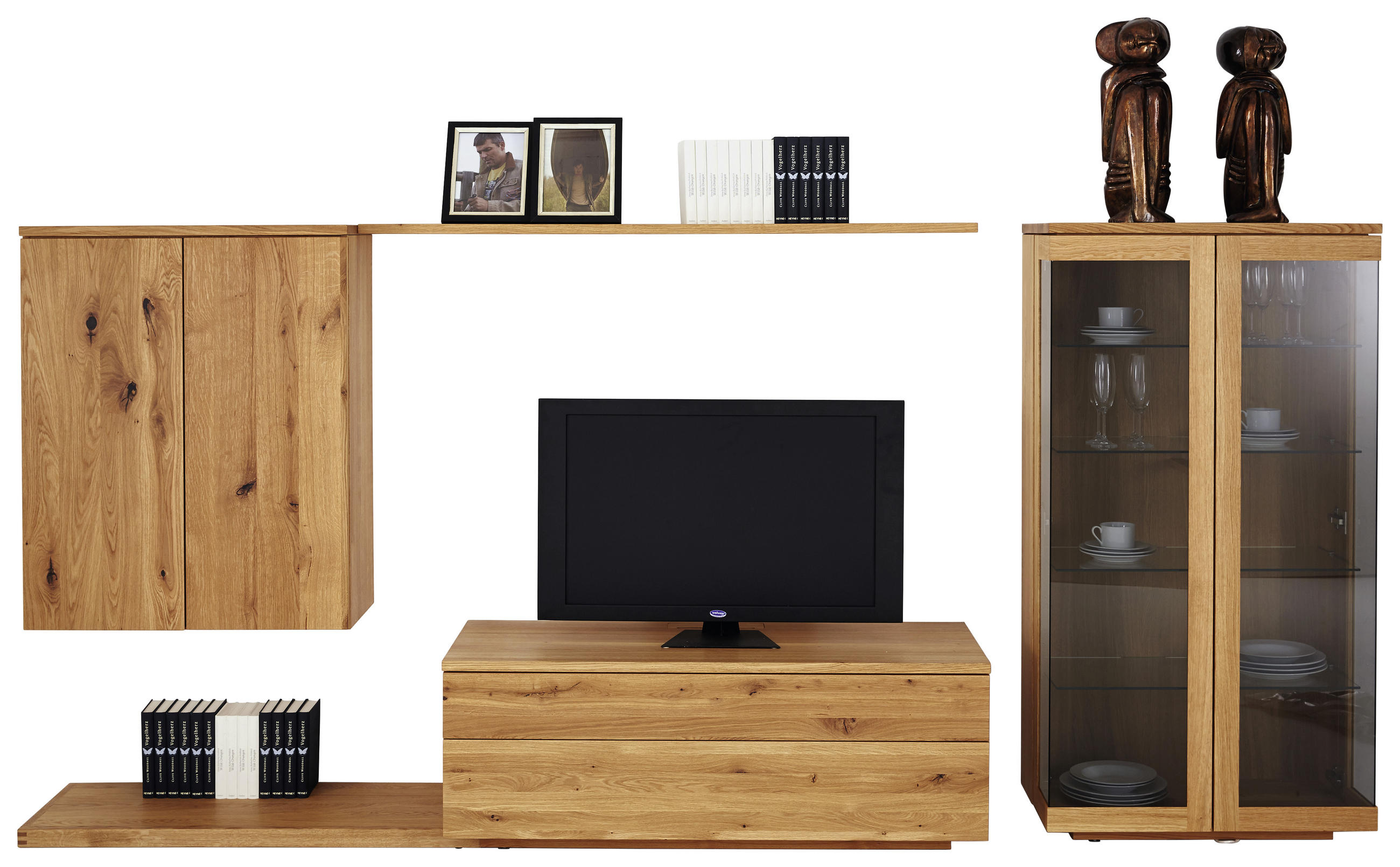 WOHNWAND  in Eichefarben  340/151,5/48,4 cm  - Eichefarben, Design, Glas/Holz (340/151,5/48,4cm) - Team 7
