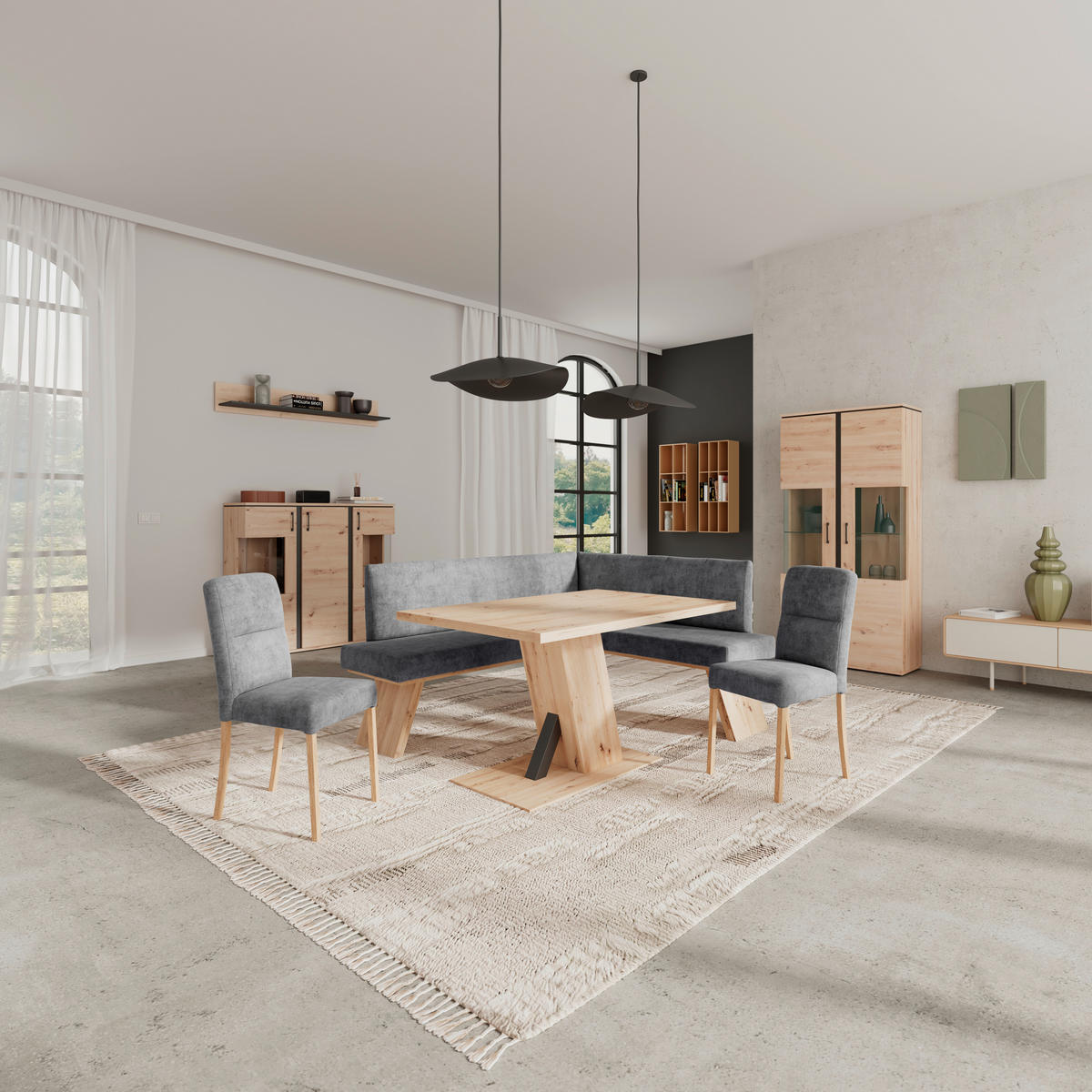 ECKBANK 185/150 cm Webstoff Schwarz   - Eichefarben/Schwarz, KONVENTIONELL, Textil (185/150cm) - Livetastic