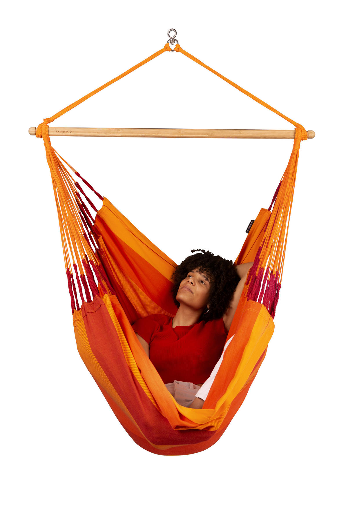 HÄNGESESSEL comfort org.cotton 110/160/180 cm  - Gelb/Rot, KONVENTIONELL, Holz/Textil (110/160/180cm) - La Siesta