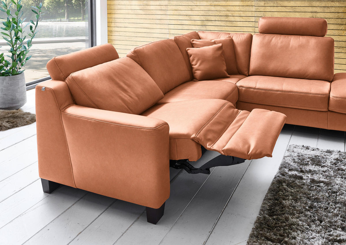 ECKSOFA in Echtleder Cognac  - Eichefarben/Cognac, Design, Leder/Holz (259/235cm) - Valdera