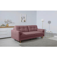 SCHLAFSOFA Noret Beere Querschläfer  inkl. Rückenkissen, Armlehnenkissen, Bettkasten, Schlaffunktion  - Beere/Buchefarben, Design, Holz/Textil (222/93/99cm) - MID.YOU