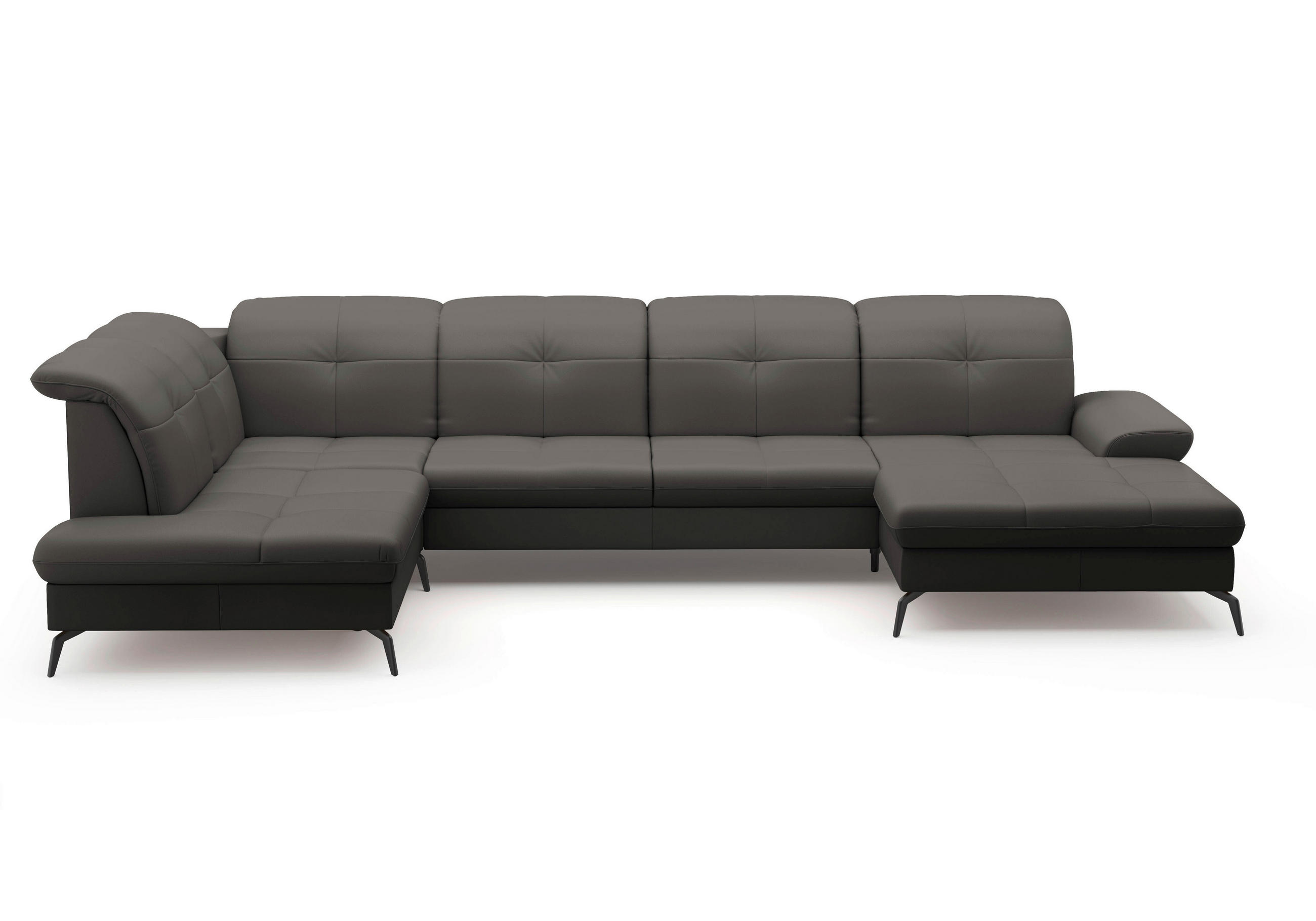 WOHNLANDSCHAFT in Vliesstoff Kombination Echtleder/Stoff Mokka  - Schwarz/Mokka, Konventionell, Leder/Textil (231/357/185cm) - Sit & More
