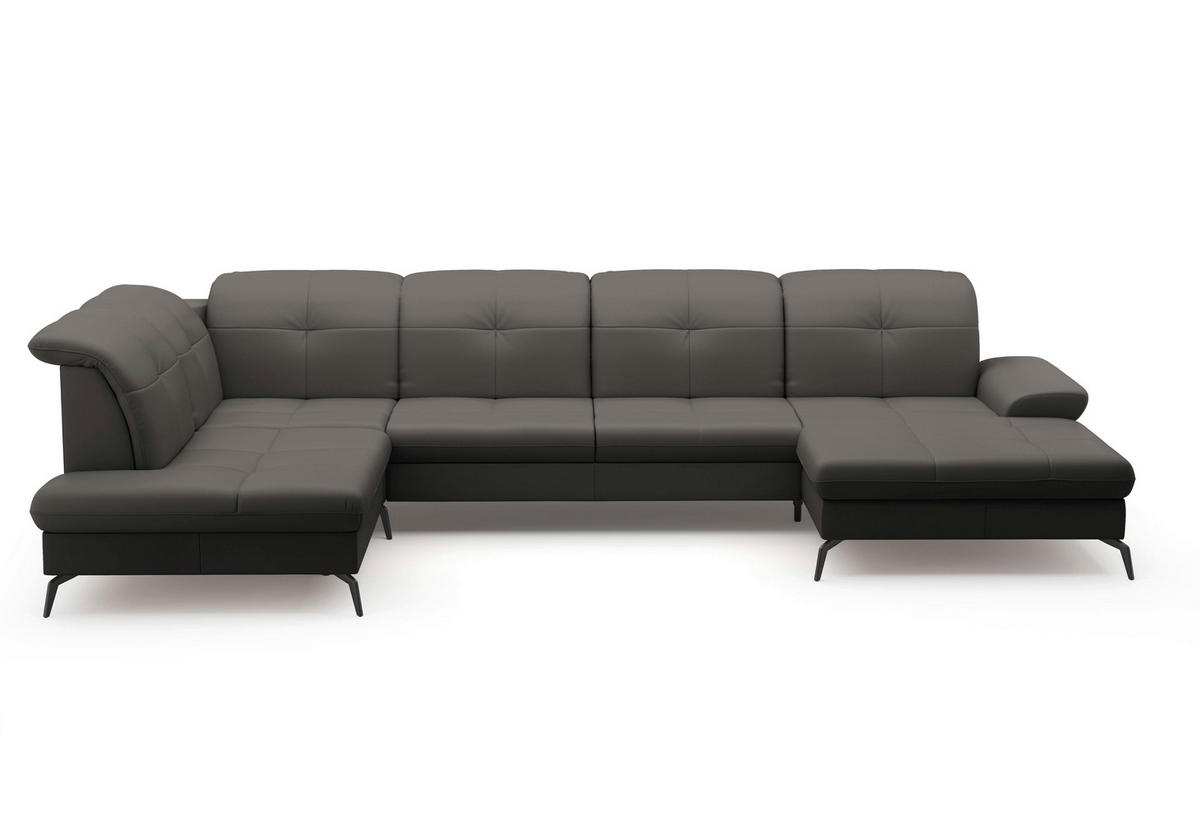 WOHNLANDSCHAFT in Vliesstoff Kombination Echtleder/Stoff Mokka  - Schwarz/Mokka, Konventionell, Leder/Textil (231/357/185cm) - Sit & More