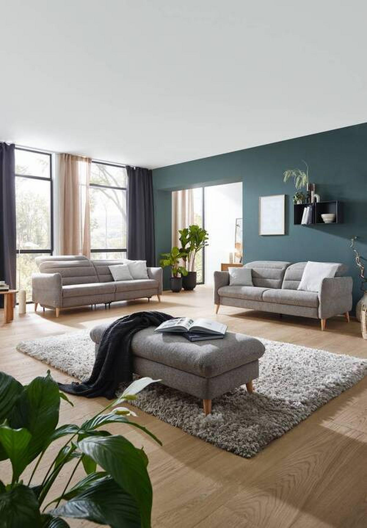2-SITZER-SOFA in Webstoff Greige  - Eiche Bianco/Greige, Design, Holz/Textil (192-220/85-106/98-112cm) - Dieter Knoll