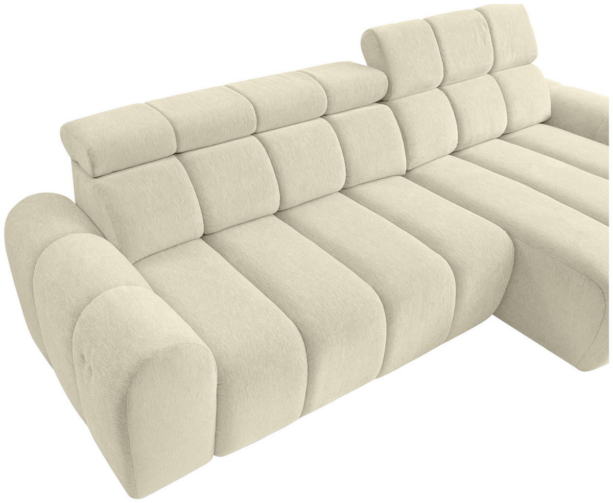 ECKSOFA Creme Chenille Bettkasten, Rücken echt, Kopfteilverstellung, Sitzvorzug  - Creme/Schwarz, Design, Kunststoff/Textil (290/152cm) - Stylife