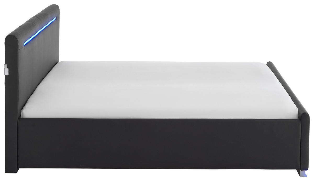 POLSTERBETT Beleuchtung, Bettkasten, Lattenroste 180/200 cm  in Schwarz  - Birkefarben/Buchefarben, Design, Holz/Kunststoff (180/200cm) - Boxxx