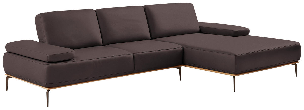 ECKSOFA in Echtleder Dunkelbraun  - Dunkelbraun/Bronzefarben, Design, Leder/Holz (314/176cm) - Valnatura