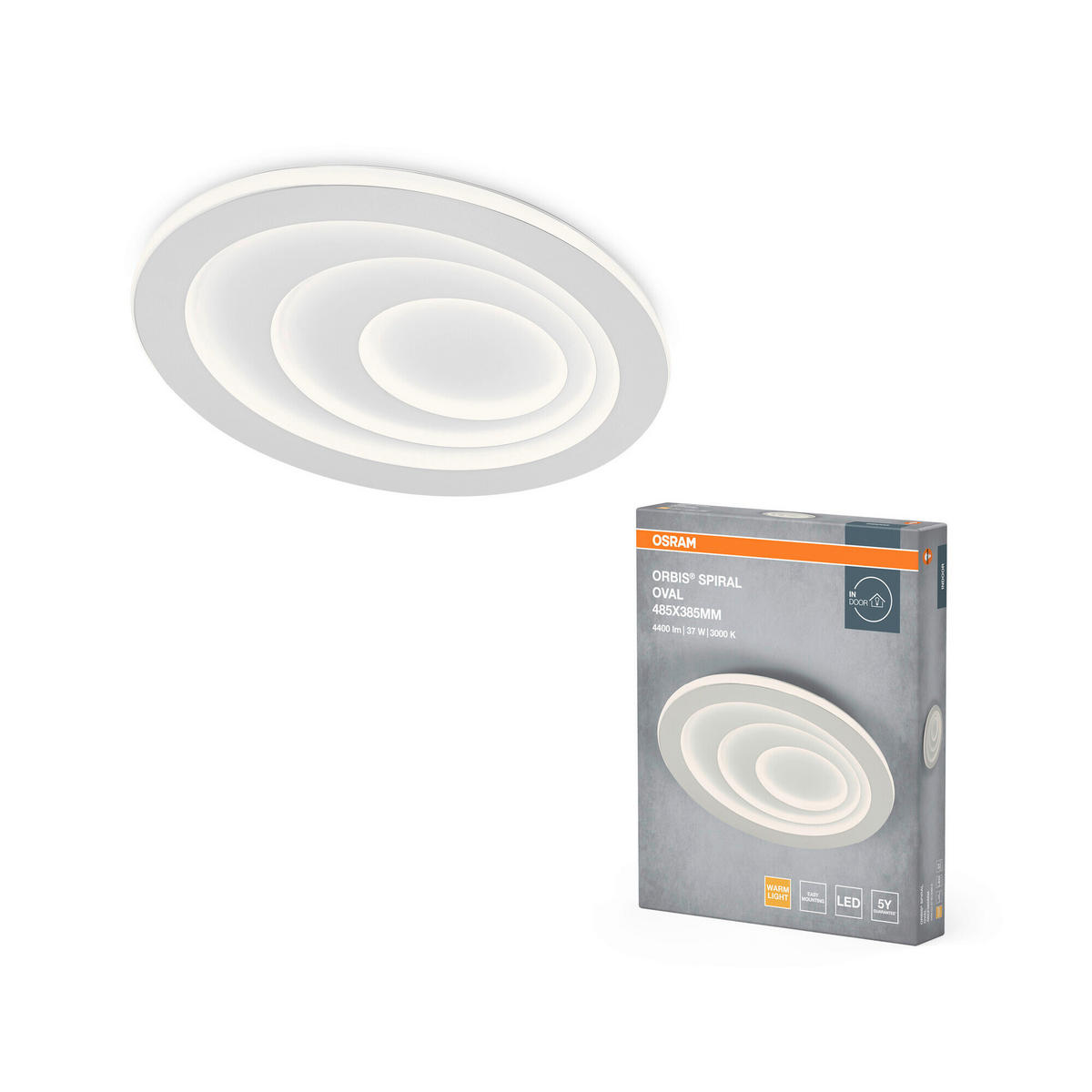 LED-DECKENLEUCHTE Orbis Spiral Oval 48,5/38,5/5,6 cm   - Weiß, Design, Kunststoff/Metall (48,5/38,5/5,6cm) - Osram