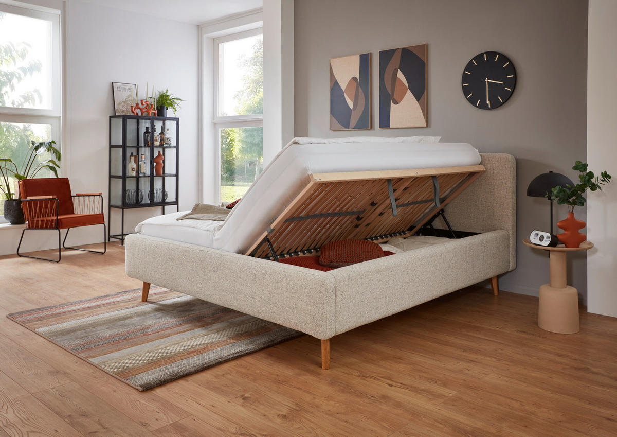 POLSTERBETT 180/200 cm  in Beige  - Eichefarben/Birkefarben, Design, Holz/Textil (180/200cm) - MID.YOU