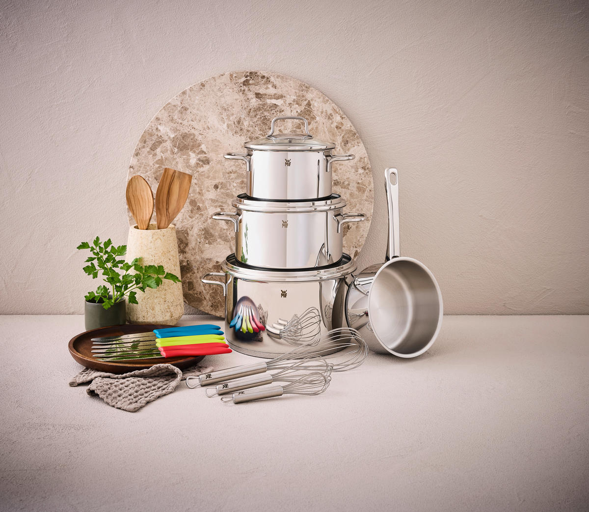 KOCHTOPFSET 4-teilig  - Edelstahlfarben, Design, Glas/Metall - WMF