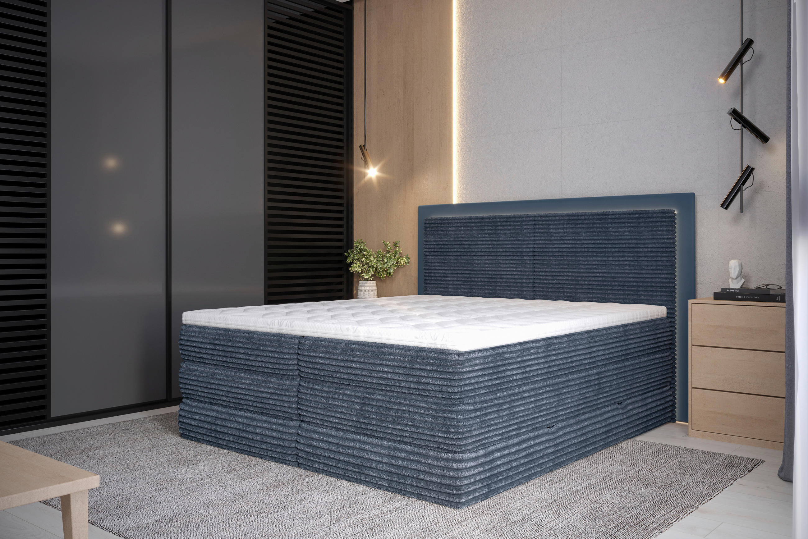 BOXSPRINGBETT 180/200 cm  in Dunkelblau  - Schwarz/Dunkelblau, Trend, Holz/Holzwerkstoff (180/200cm) - Boxxx