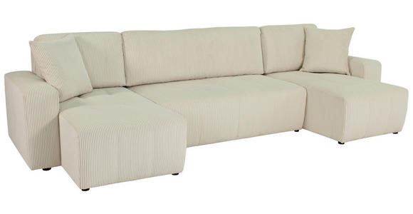 Wohnlandschaft inkl. Funktion Creme Cord  - Creme/Schwarz, KONVENTIONELL, Textil (146/317/146cm) - Xora