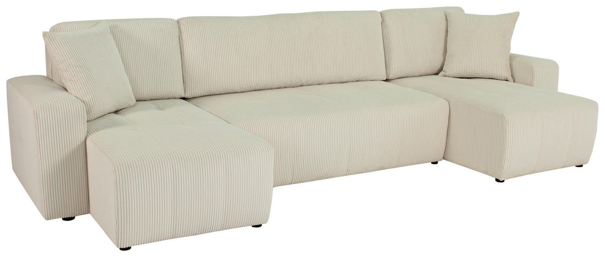 Wohnlandschaft inkl. Funktion Creme Cord  - Creme/Schwarz, KONVENTIONELL, Textil (146/317/146cm) - Xora