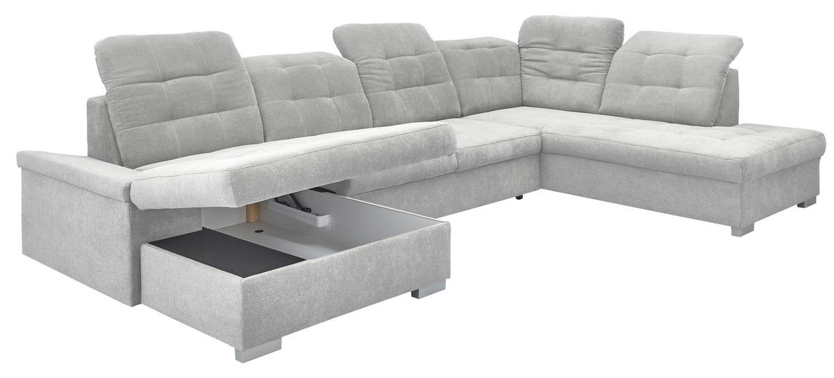 WOHNLANDSCHAFT Silberfarben Mikrofaser  - Chromfarben/Silberfarben, Design, Kunststoff/Textil (169/330/212cm) - Livetastic