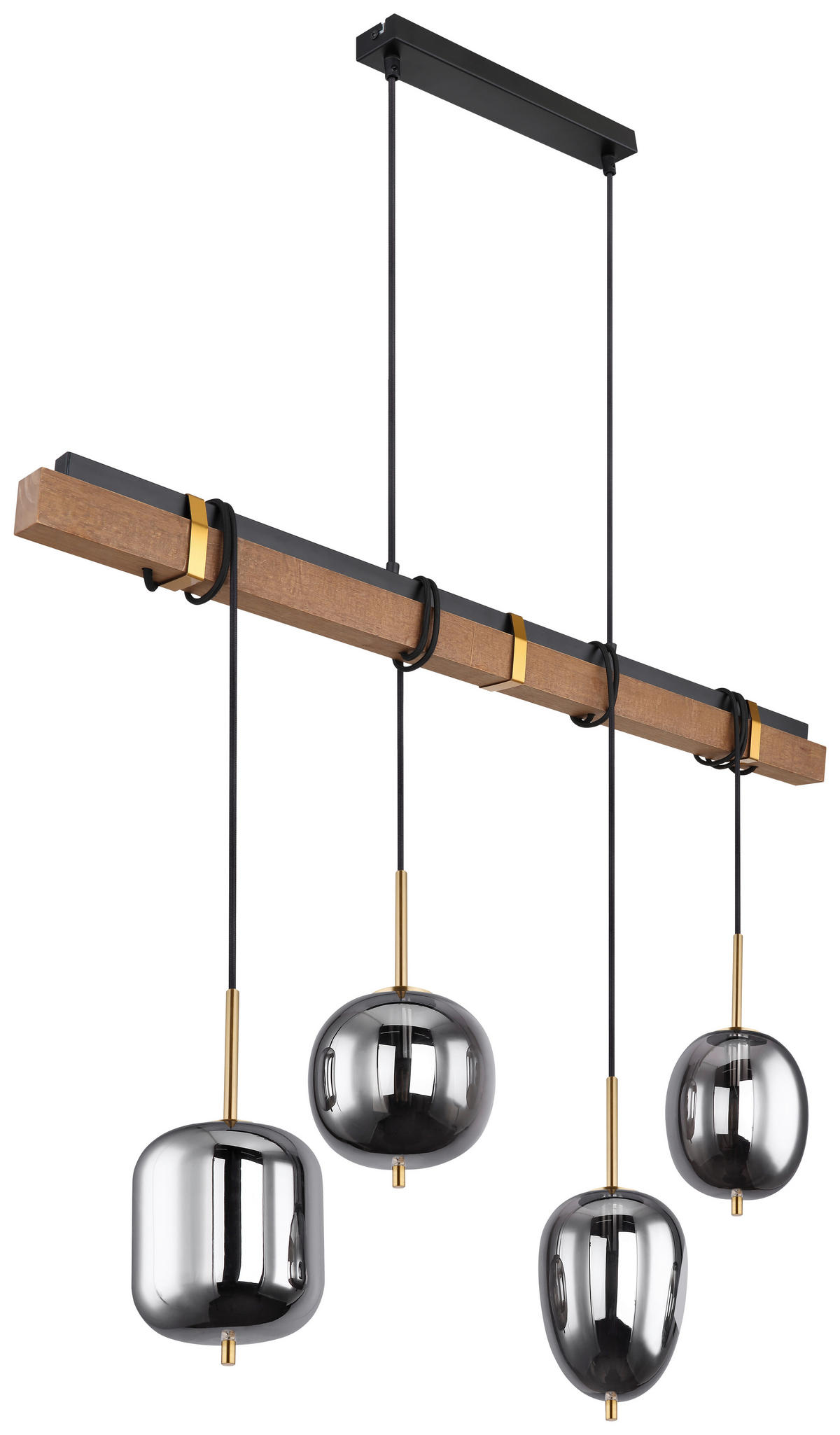 HÄNGELEUCHTE 100/18,5/140 cm    - Messingfarben/Schwarz, Design, Holz/Metall (100/18,5/140cm) - Globo