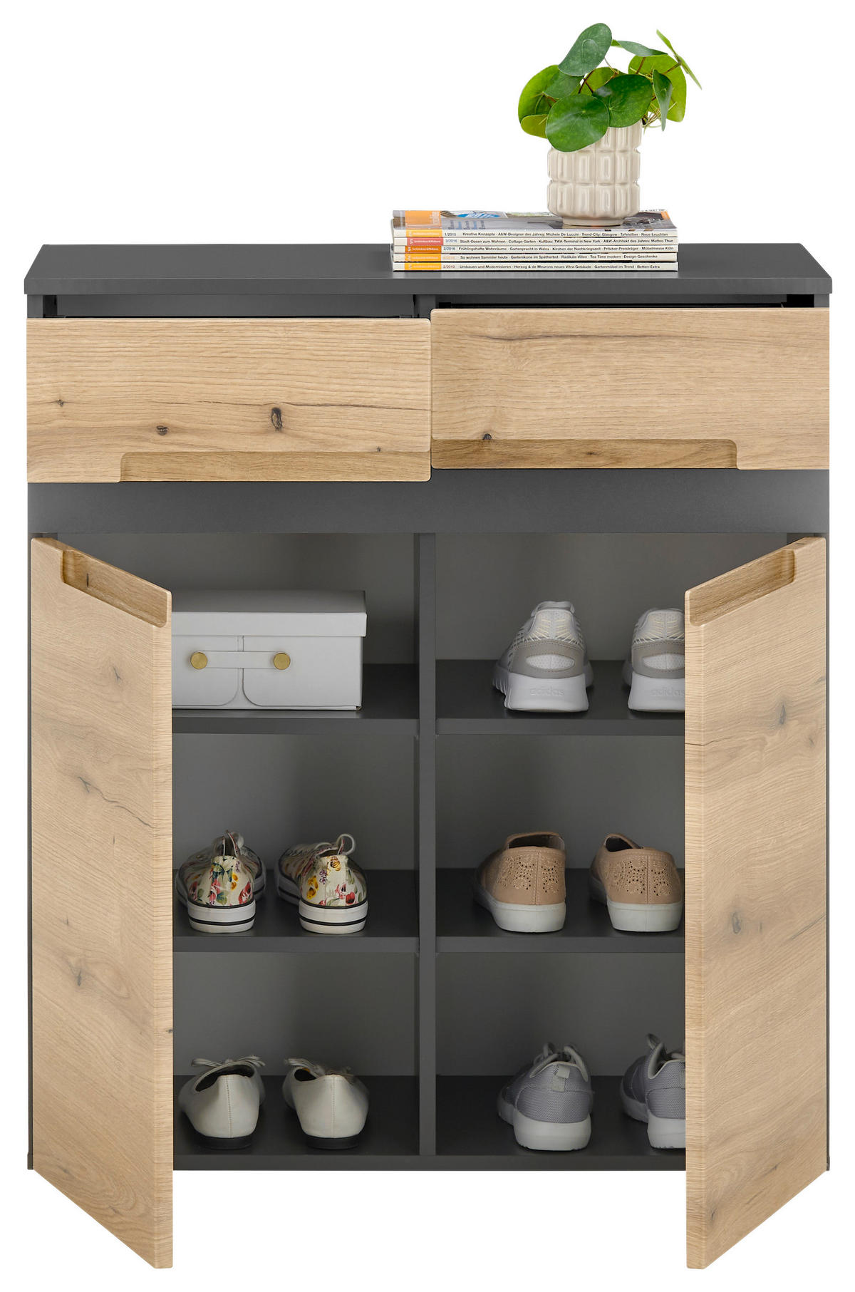 Schuhschrank Petra Anthrazit, Eichefarben  - Eichefarben/Anthrazit, Design, Holzwerkstoff/Kunststoff (80/91/38cm) - Livetastic